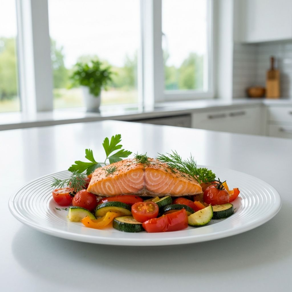 Pieczony łosoś z warzywami