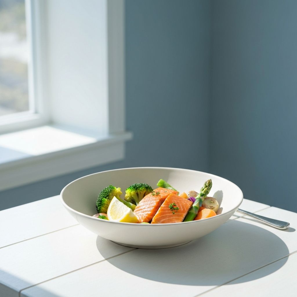 Miska ze zdrowymi rybami i warzywami